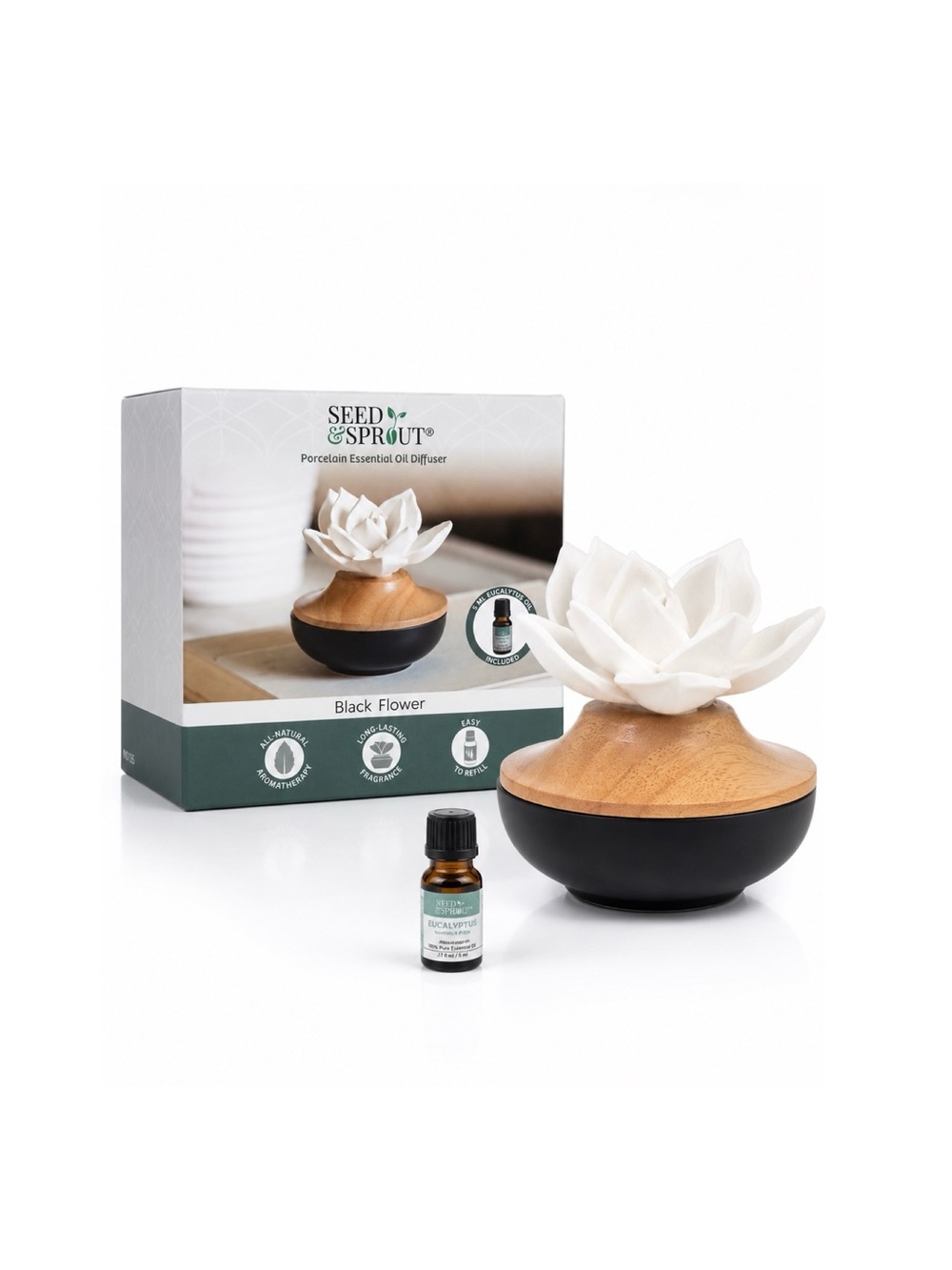 Black and Wood Porcelain Flower Diffuser